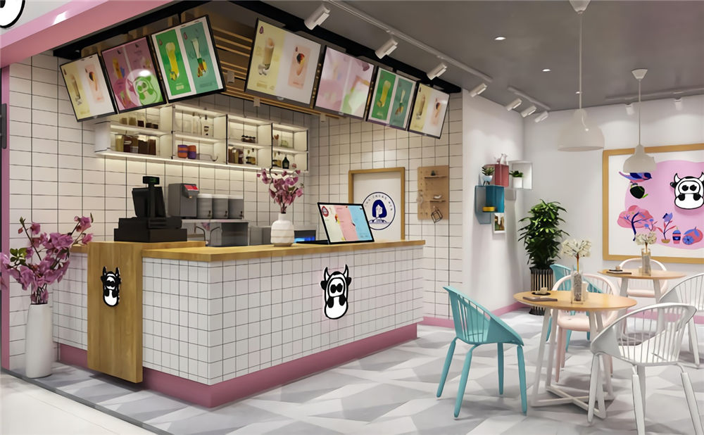 鄭州酸奶牛奶茶店裝修公司設(shè)計案例